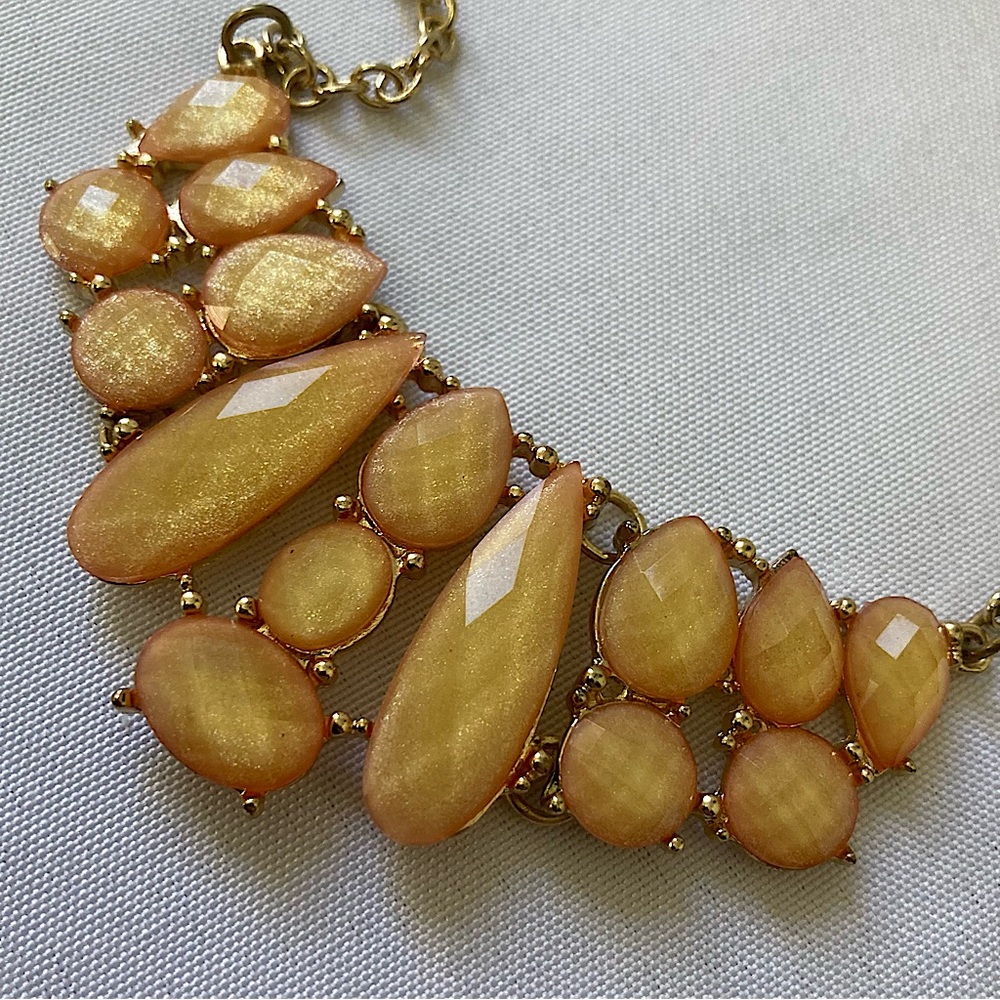 Glittery Orange Rhinestone Statement Necklace Gold Chain - Picture 6 of 9